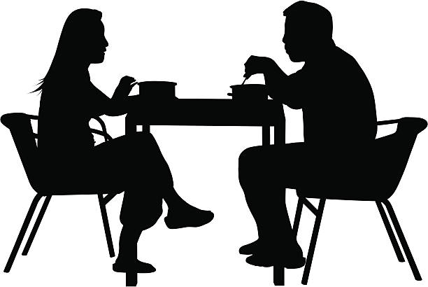 Couples Having Dinner Silhouette of couples having dinner. restaurant table side view stock illustrations