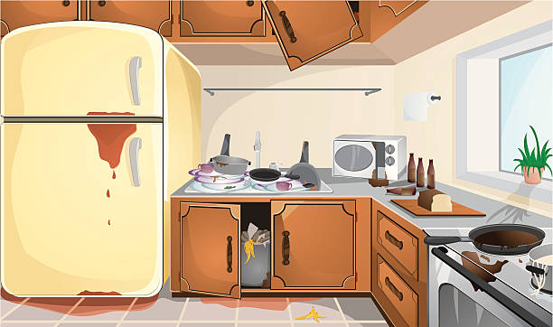 illustrazioni stock, clip art, cartoni animati e icone di tendenza di cucina sporca - lavandino rotto