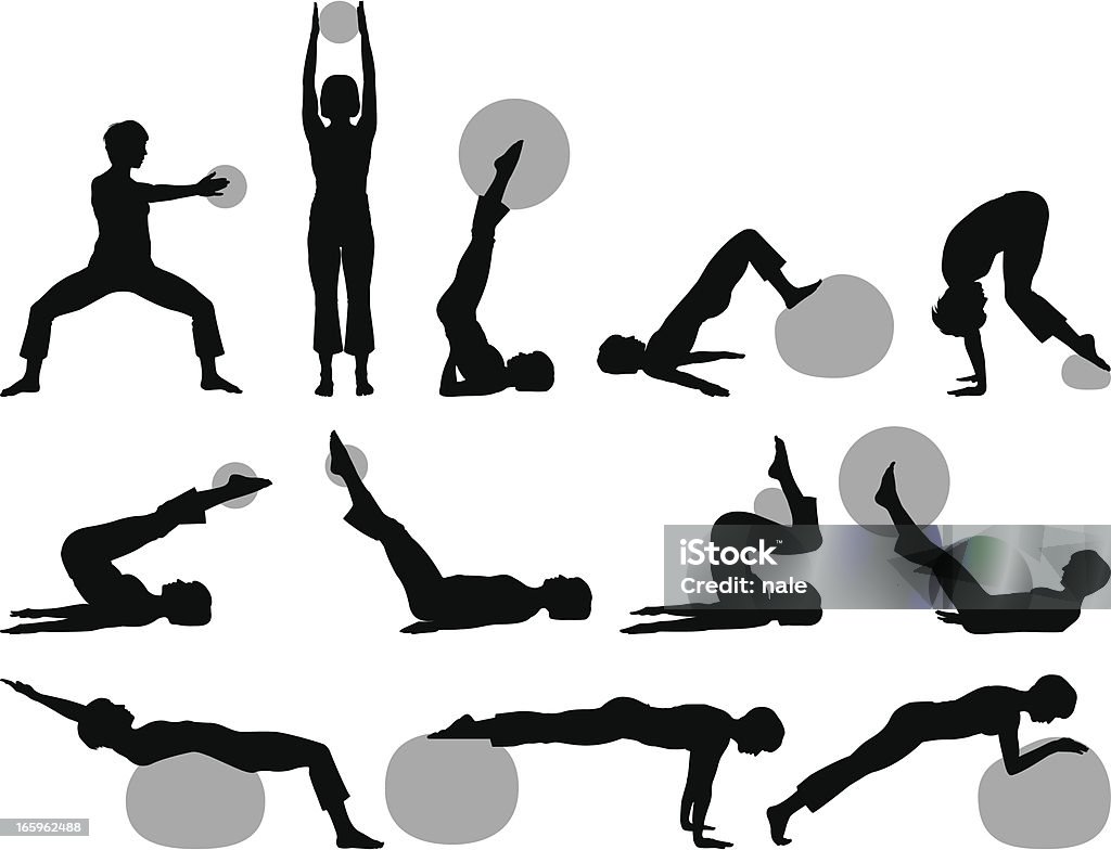 Fitness siluetas de bola - arte vectorial de Pilates libre de derechos