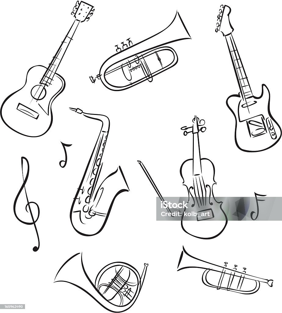 Reihe von Zeichnungen von Musikinstrumenten - Lizenzfrei Illustration Vektorgrafik