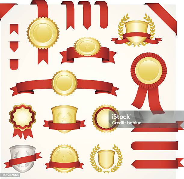 Bannières Rouge Et Rubans Set Vecteurs libres de droits et plus d'images vectorielles de Design - Design, Médaille d'or, Armoiries