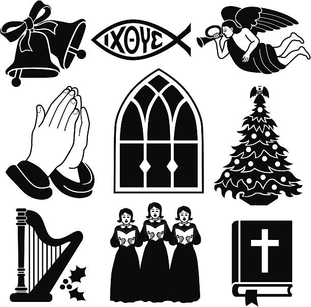 Christian Christmas icons Vector icons with a Christian Christmas theme. church clipart stock illustrations