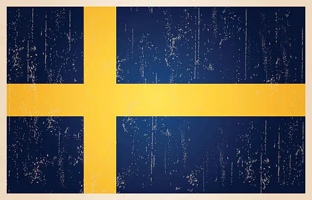 Vector illustration of Swedish flag in grunge and vintage style.