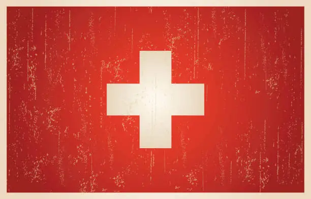 Vector illustration of Swiss flag in grunge and vintage style.