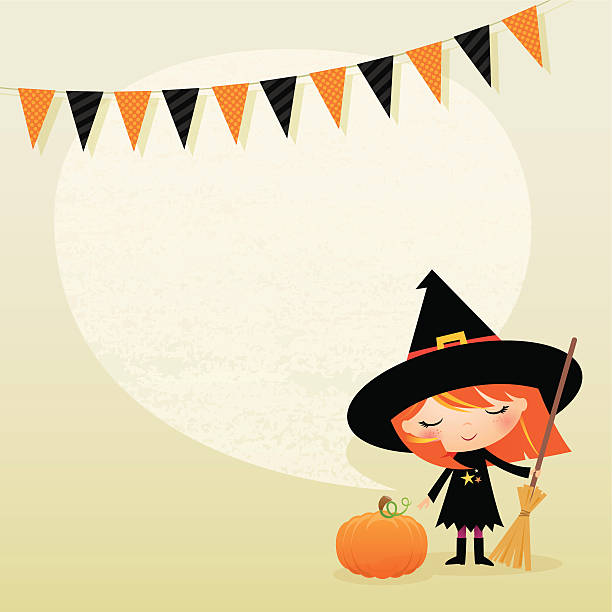 little witch vector art illustration