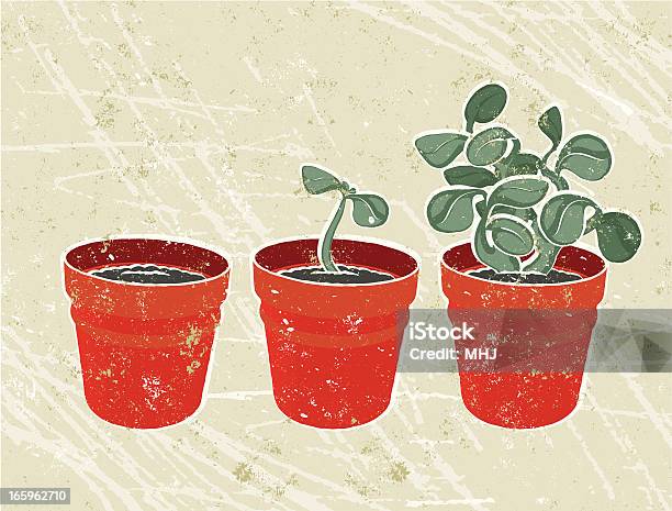 Drei Pflanze Töpfenwachstum Stock Vektor Art und mehr Bilder von Setzling - Setzling, Hoffnung, Blatt - Pflanzenbestandteile