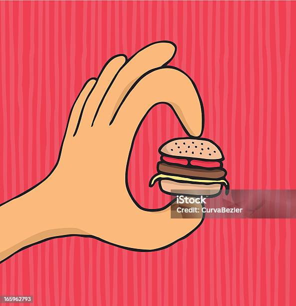 Рука Держит Миниатюрные Гамбургер — стоковая векторная графика и другие изображения на тему Pen And Marker - Pen And Marker, Векторная графика, Вредное питание