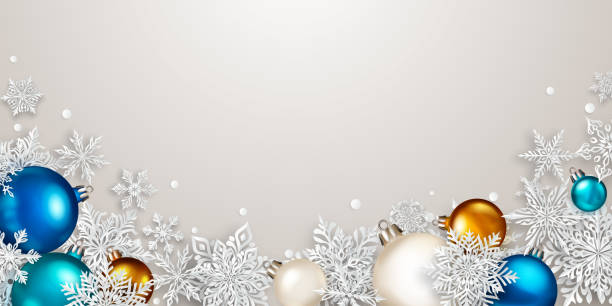 istock Christmas illustration with paper snowflakes and balls 1659628615