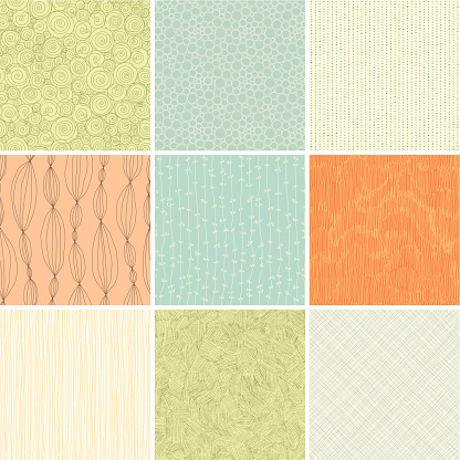 A set of textile / wallpaper abstract seamless patterns. Two colour used only. AI CS5, EPS 10 and JPG.  