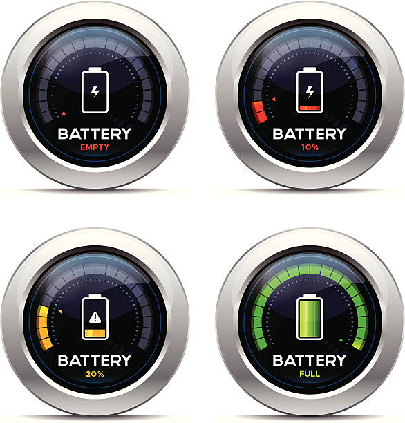 illustrazioni stock, clip art, cartoni animati e icone di tendenza di dashboard della batteria - measuring ideas power industry