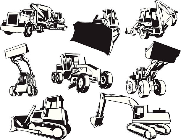 ilustraciones, imágenes clip art, dibujos animados e iconos de stock de equipo de construcción - bulldozer