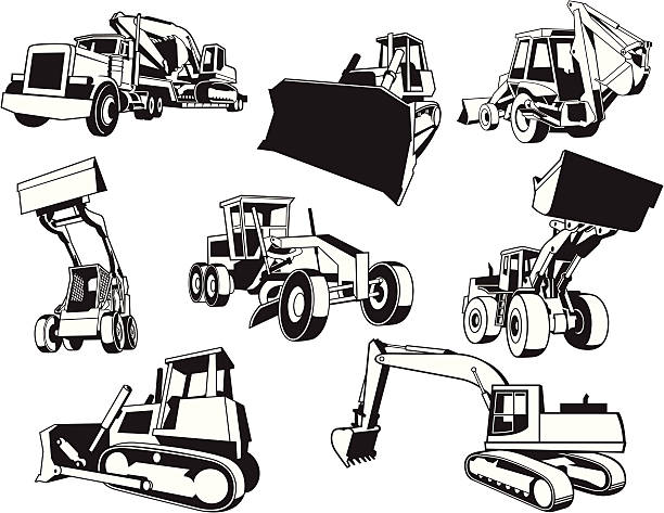 illustrations, cliparts, dessins animés et icônes de équipement de construction - bulldozer