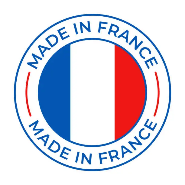 Vector illustration of Made in France - vector illustration. Label, logo, badge, emblem, stamp collection with flag of France and text isolated on white backround