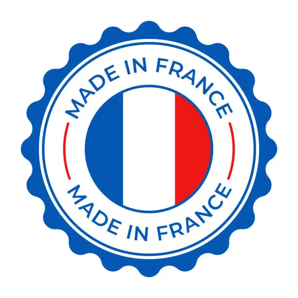 Vector illustration of Made in France - vector illustration. Label, logo, badge, emblem, stamp collection with flag of France and text isolated on white backround