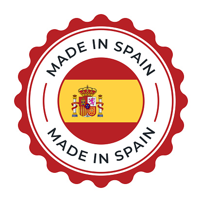Made in Spain - vector illustration. Label, logo, badge, emblem, stamp collection with flag of Spain and text isolated on white backround