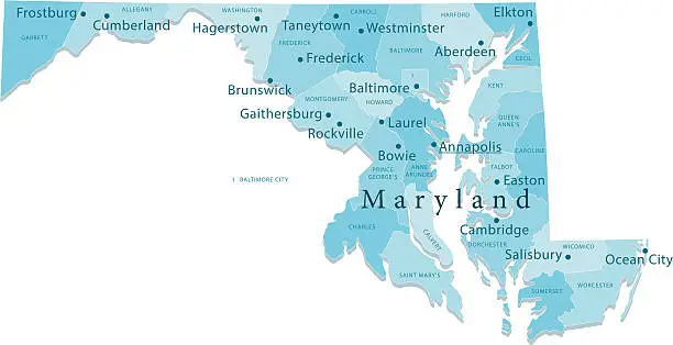 Vector illustration of Maryland Vector Map Regions Isolated