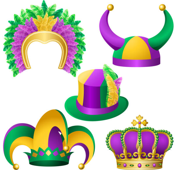 Mardi Gras Hats Assortment Mardi Gras hats assortment. EPS10. circus clown carnival harlequin stock illustrations