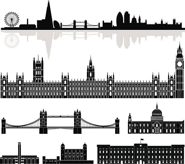 panoramę londynu - buckingham palace stock illustrations
