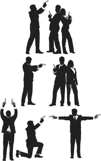 Vector illustration of Multiple images of business people with guns