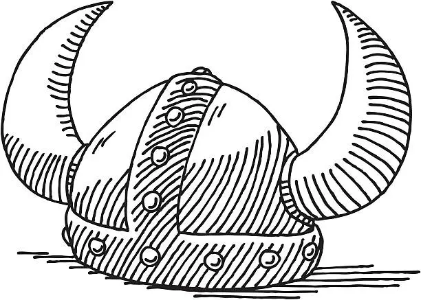 Vector illustration of Viking Helmet Drawing