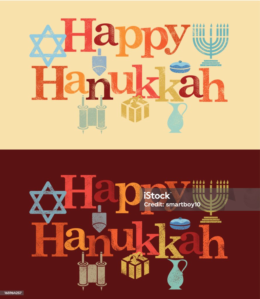 Happy Hanukkah Seasonal message in traditional letter press print style. Eps 10 file.  CS3 and Freehand versions in the zip Candle stock vector