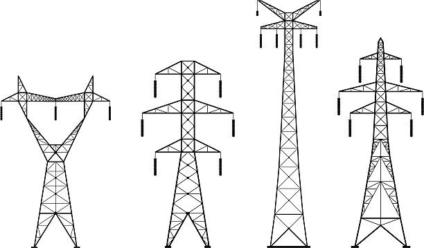 ilustrações de stock, clip art, desenhos animados e ícones de torres de alta tensão - power supply power supply box power equipment