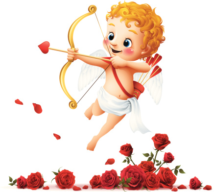 - cartoon illustration of cupid with roses