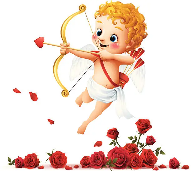 Vector illustration of Cupid - Roses