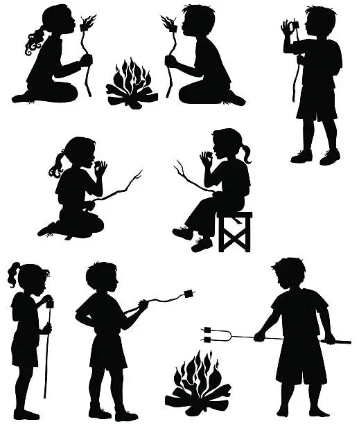 Vector illustration of Children Roasting Marshmallows