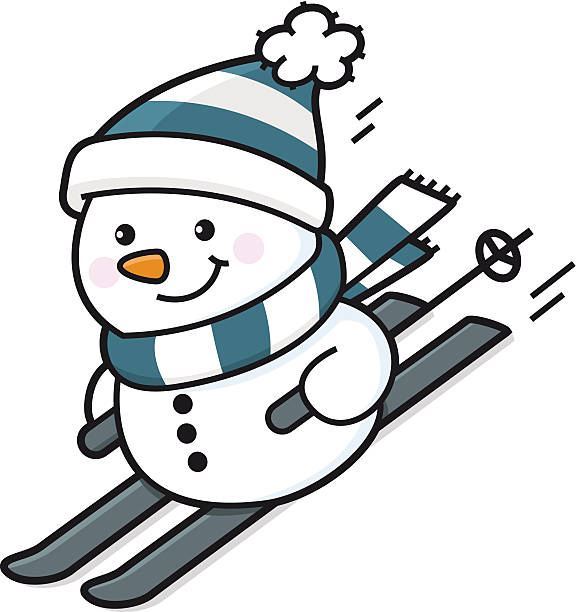 illustrazioni stock, clip art, cartoni animati e icone di tendenza di felice pupazzo di neve va sci - sciatore velocità