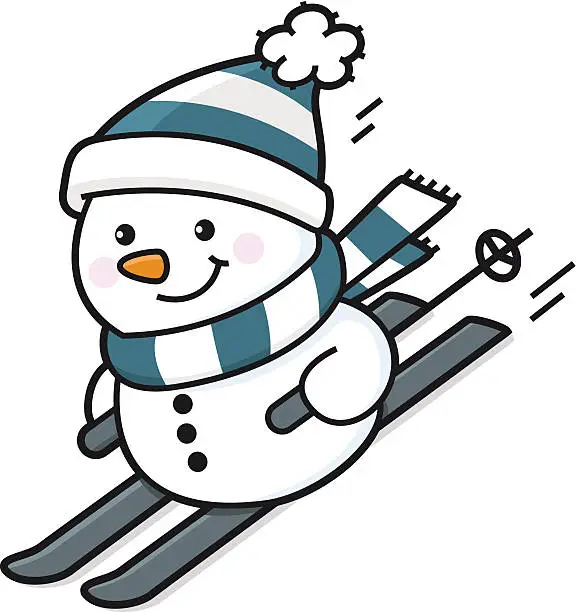 Vector illustration of happy snowman goes skiing