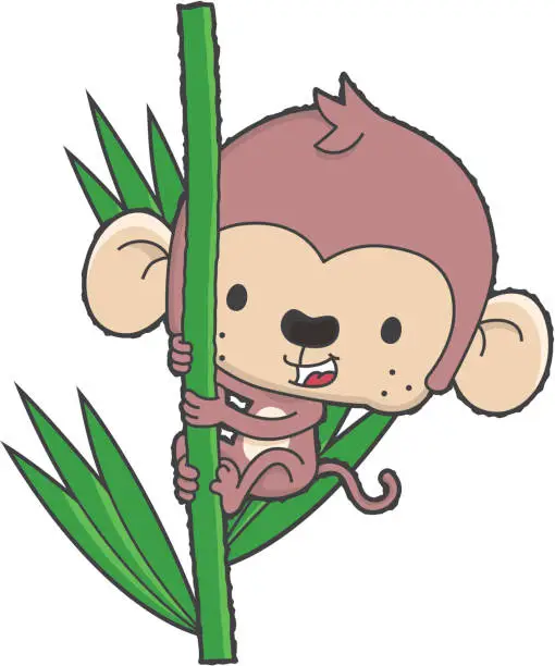 Vector illustration of ape climbs in the jungle / monkey cartoon