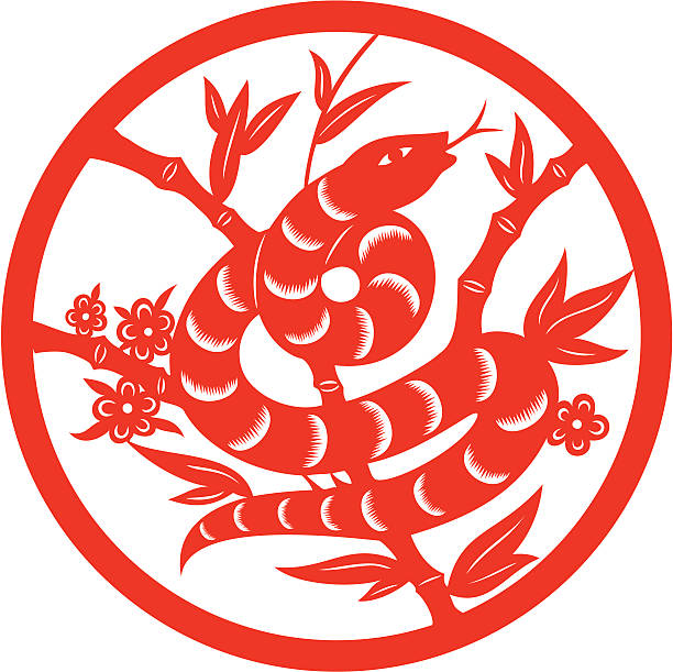 종이 자르다 뱀 - snake chinese new year chinese zodiac sign china stock illustrations
