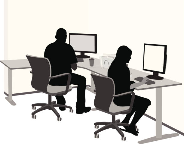 dualhomepcs - outline desk computer office stock illustrations