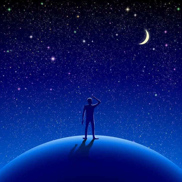 istock An illustration of a figure looking at the stars at night 165964685