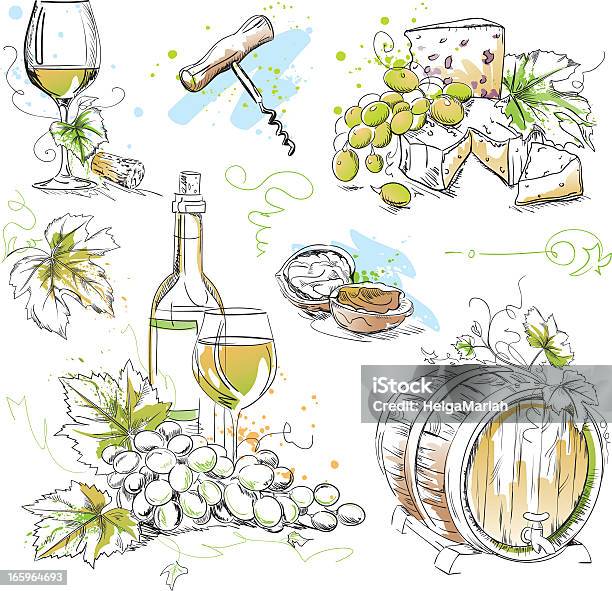 Ilustración de Vino Blanco Dibujos y más Vectores Libres de Derechos de Vino - Vino, Uva, Botella de vino