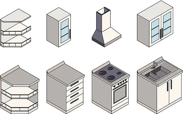 Vector illustration of Kitchen furnitures Isometric