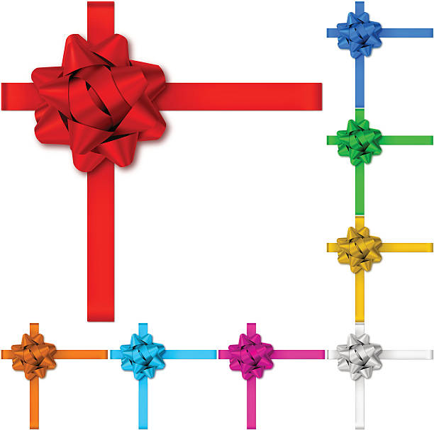 geschenk-bögen mit bändern - ribbon red bow christmas stock-grafiken, -clipart, -cartoons und -symbole