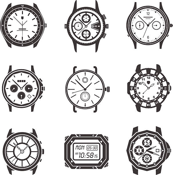 ilustraciones, imágenes clip art, dibujos animados e iconos de stock de ver los iconos - reloj de pulsera