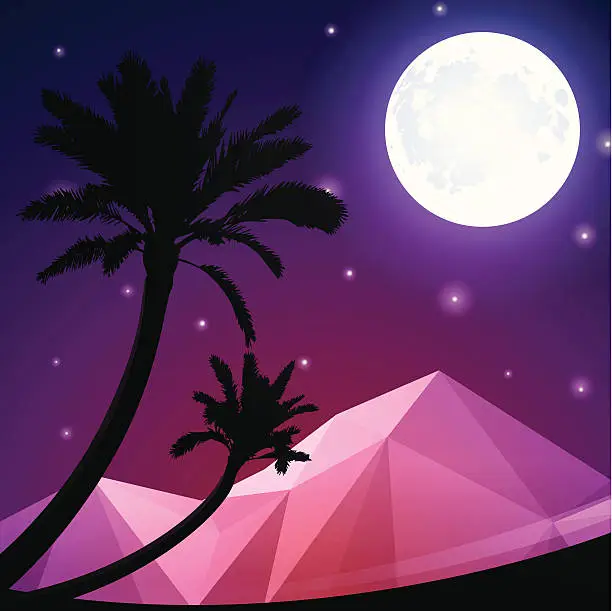 Vector illustration of Sunset Desert Palms