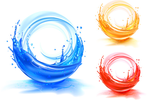 water and juice splah concept.  EPS 10 with transparency and effects of blending colors.
