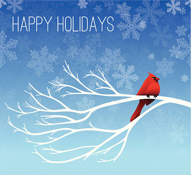 счастливых праздников красный фон - tree winter bird branch stock illustrations