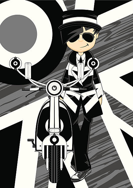 ilustraciones, imágenes clip art, dibujos animados e iconos de stock de cool mod chica con retro scooter - lapel hairstyle transportation british culture