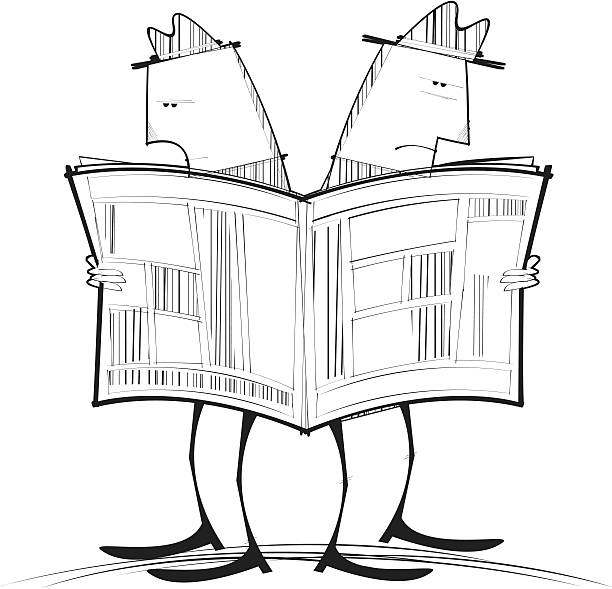 zwei männer lesen einer zeitung - twin tips stock-grafiken, -clipart, -cartoons und -symbole