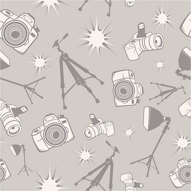photographic background Seamless background with photographic equipment. Easy to change color. camera flash photos stock illustrations