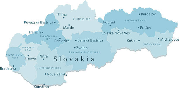 ilustraciones, imágenes clip art, dibujos animados e iconos de stock de eslovaquia vector de mapa de las regiones aisladas - trnava