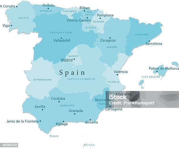 Espanha Vetor Mapa De Regiões Isoladas - Arte vetorial de stock e mais imagens de Mapa - Mapa, Espanha, Castilla La Mancha