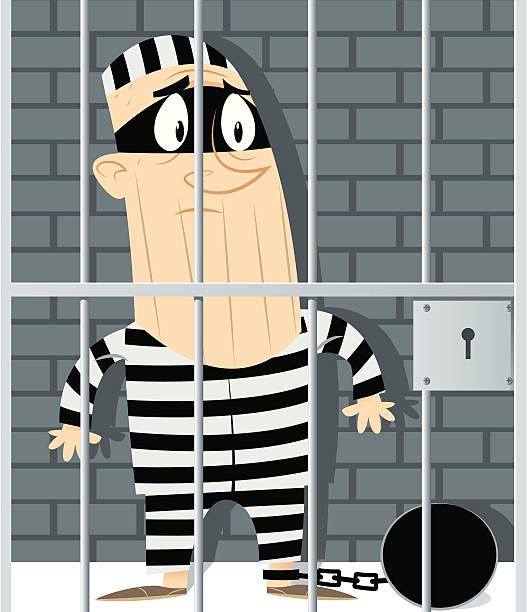 Burglar Man in Jail death sentence stock illustrations