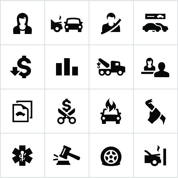 ilustrações, clipart, desenhos animados e ícones de preto ícones de seguro de automóvel - tow truck car computer icon auto accidents