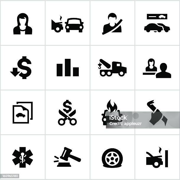 Black Auto Insurance Icons Stock Illustration - Download Image Now - Crash, Tow Truck, Adult